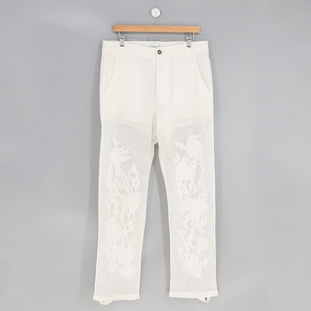 RACHEL COMEY Escapade Pants in Off White Cotton Mesh Floral Embroidered Size 6